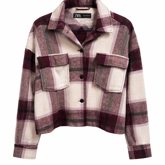 ZARA Womens Plaid Shacket in Cream/Purple￨Size Medium - Picture 4 of 12
